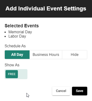 Add individual event settings page