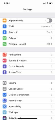 screenshot of iOS settings menu