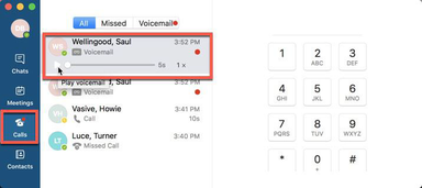 29 Using voicemail.png Calls menu item to show recent calls and voicemails
