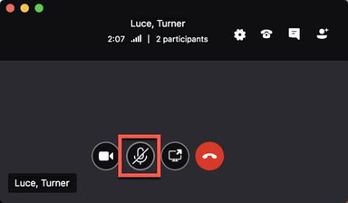 4 Mute during a call.png Button to mute yourself during a Skype for Business call