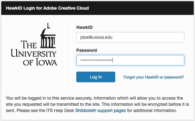 HawkID Login for Adobe Creative Cloud