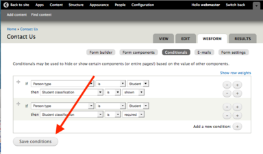 Save Conditions button for a webform