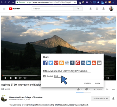 Screenshot of YouTube in browser, noting share URL