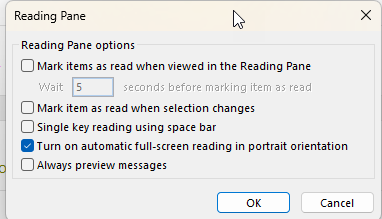 reading pane options