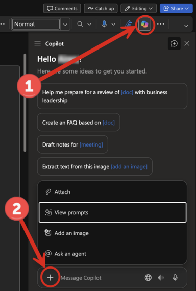 Copilot Icon and Sidebar in Word