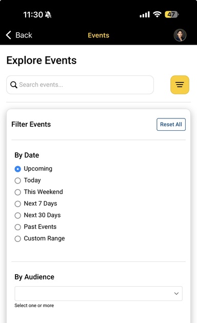 Campus Events Filter Modal