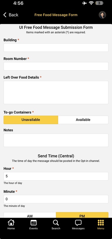 Free Food Message Form