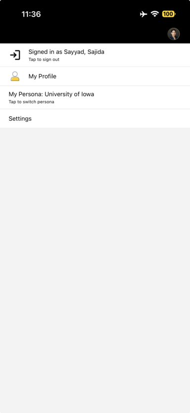 Account icon on the top right corner of the app dashboard