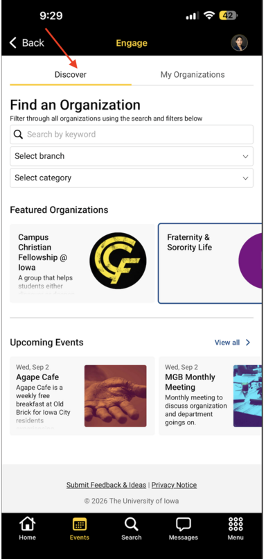 Engage Discover Tab