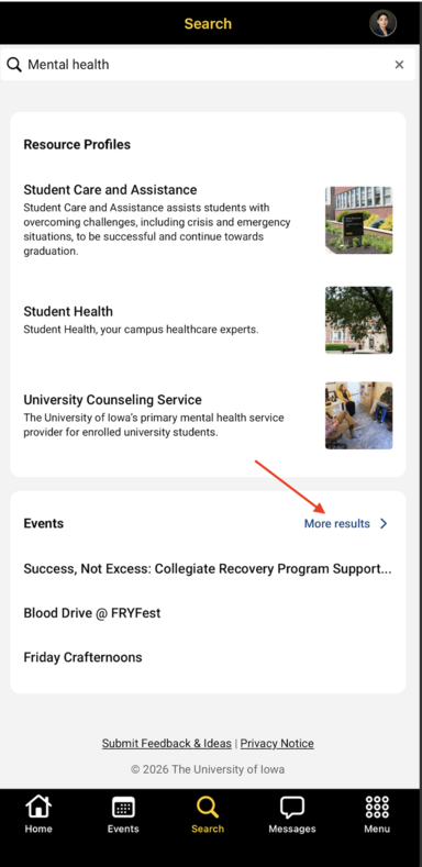 Screen Showing Global Search Results
