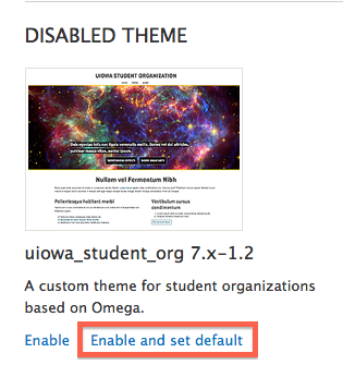 Enable and set as default a disabled theme