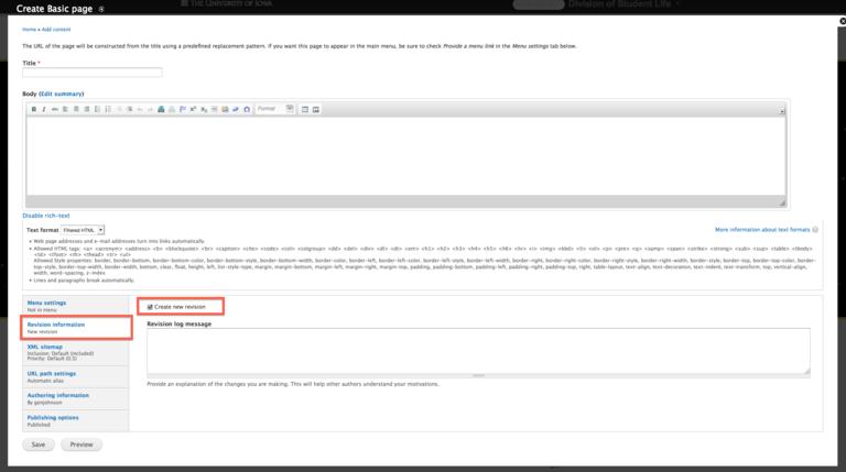 SiteNow Standard - Create new revision checkbox Create new revision checkbox