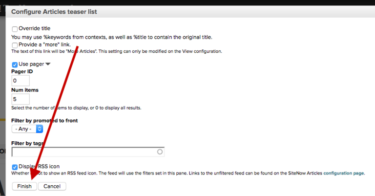 Finish button for pane configuration