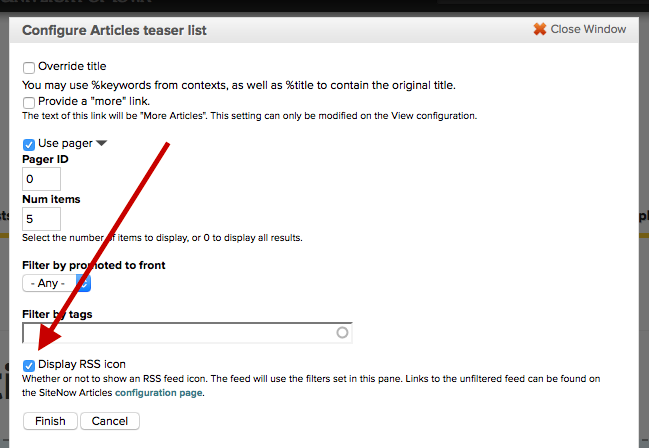 Checkbox to display RSS feed icon