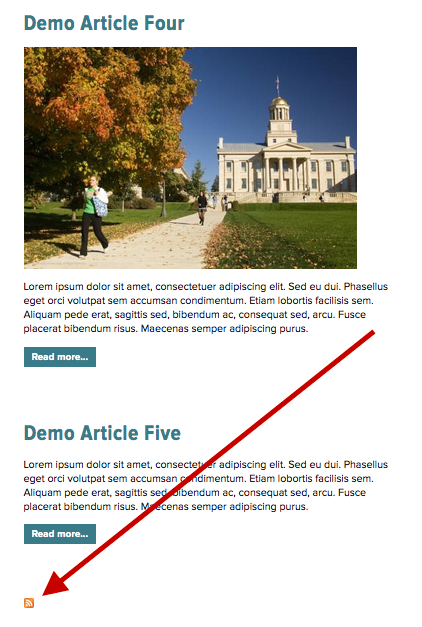 RSS icon below list of articles