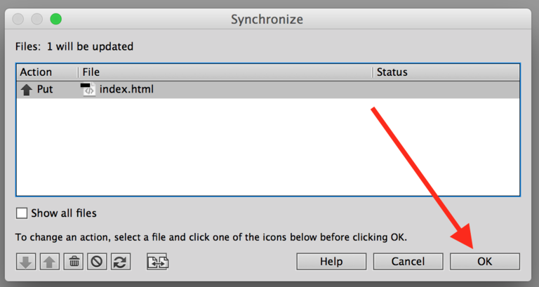 OK button to synchronize files