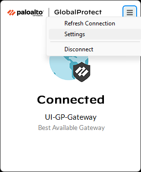 GlobalProtect Settings Menu