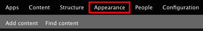 The Appearance button in the admin toolbar