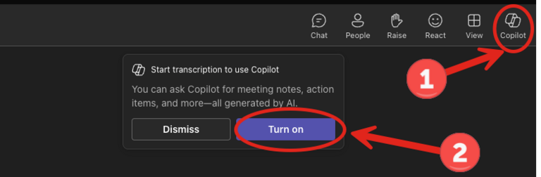 Enabling Transcription for using Copilot in Teams Meeting