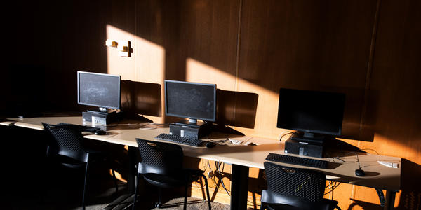 chairs and computers in a lab