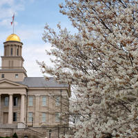 Old Capitol in the spring with blooming tree