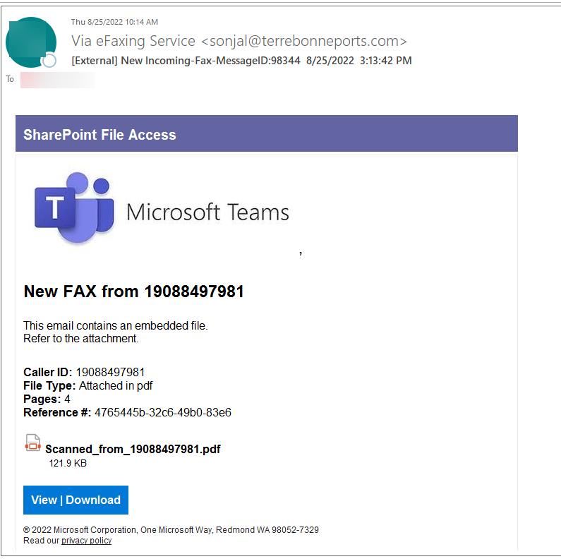 phishing new incoming fax microsoft teams sharepoint