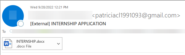 phishing message internship application