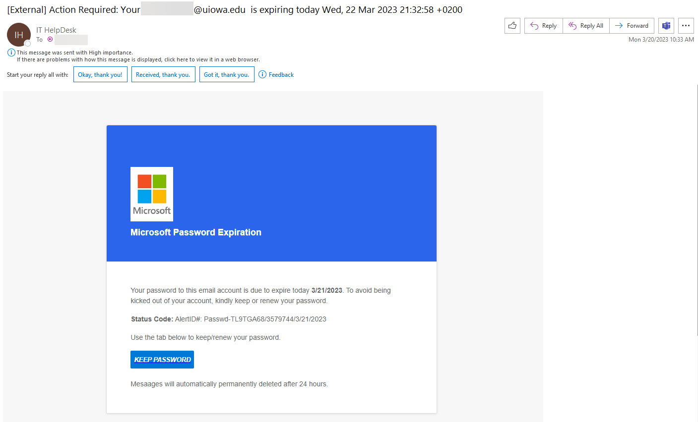 sample of phishing email message