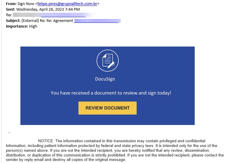 phishing message review document docusign