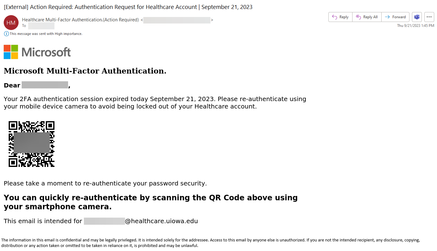 example of phishing message
