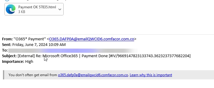 microsoft 365 payment phishing message
