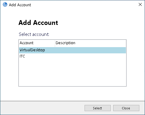 Image of Citrix Workspace Add Account window (select VirtualDesktop)