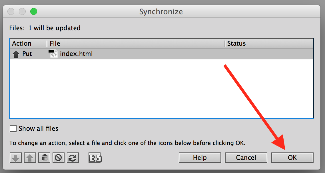 OK button to synchronize files