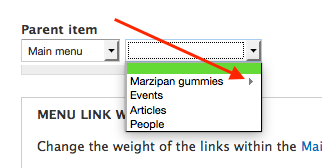 menu item with a triangle to denote child links