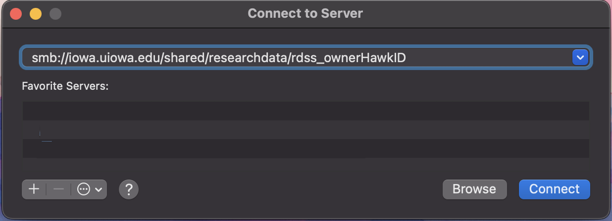 Standard server address for an RDSS drive on MacOS