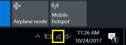 Windows 10 click the Networking Icon