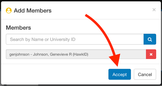 Click accept button to complete adding a member.