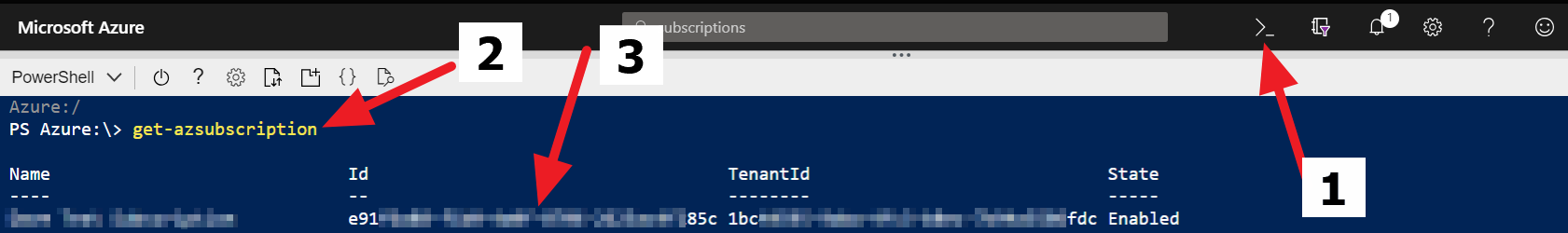viewing the subscription ID from within PowerShell