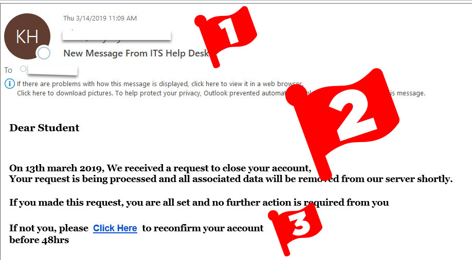 Email claiming recipients account will close and data be deleted unless a link is clicked.